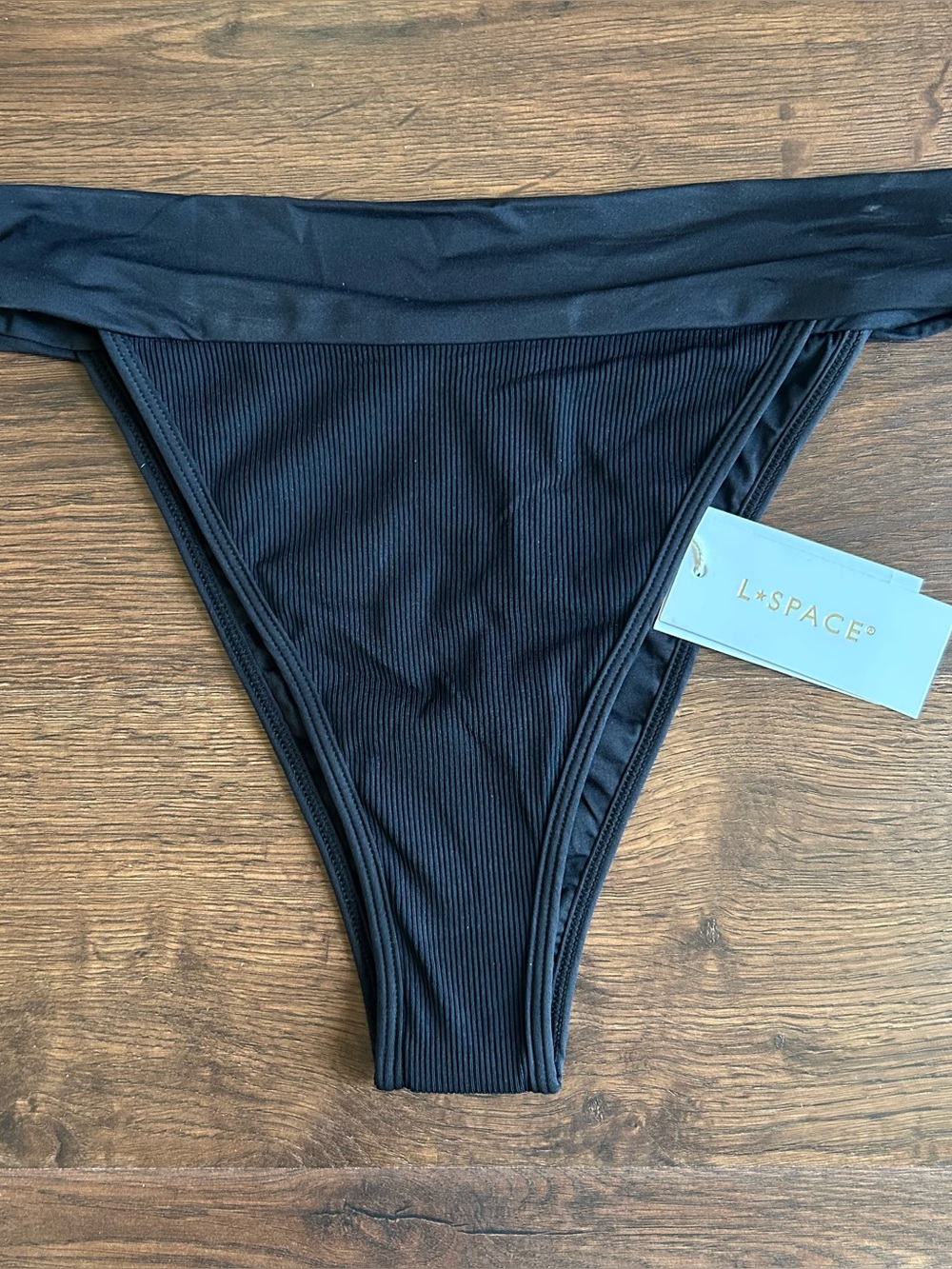 L*space Lola Bitsy High Cut Bikini Bottoms Black Ribbed Medium